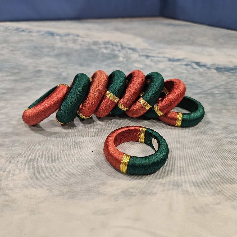 Set of 9 Napkin Rings Red Green Gold Wrapped Made in India Holiday Table Decor